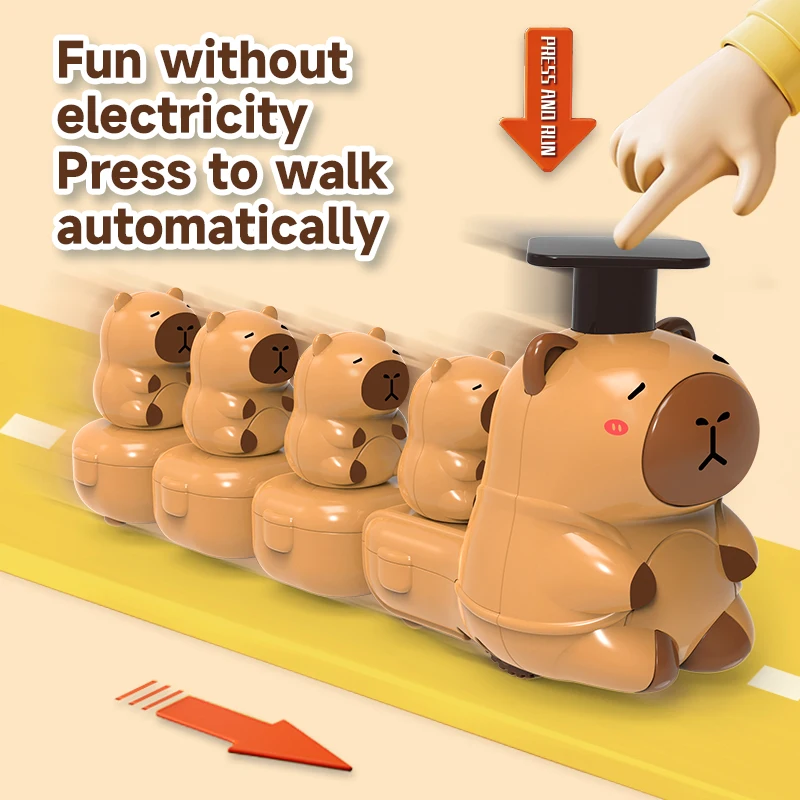 Carro de inércia movido a fricção para crianças – adorável veículo de brinquedo push-and-go com design animal de capivara, passeio divertido para ambientes internos e externos