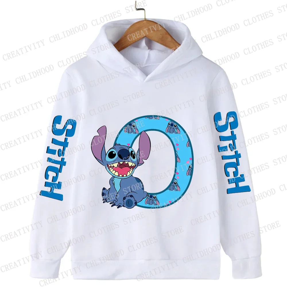 New Children Hoodies Stitch 26 English Letters ABCD Kids Pullover Casual Clothes Girl Boy Cartoons Kawaii Top Velvet Sweatshirts