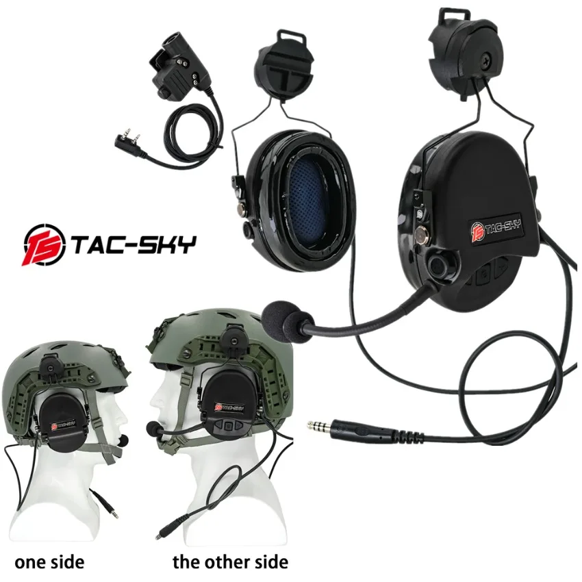 TS TAC-SKY Tactical Military Sordi Headset, compatible with ARC helmet rails with U94 PTT compatible with Baofeng two-way radios