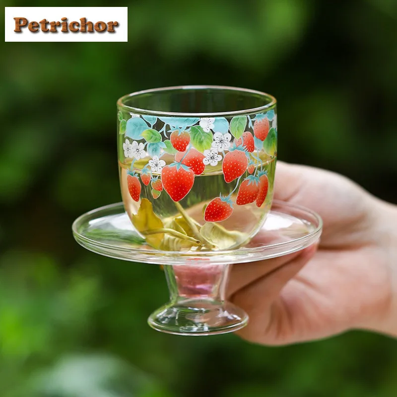 

115ml Glass Strawberry High Foot Retainer Cup Teacup Zen Tea Bowl Mug Tea-tasting Meditation Cup Jianzhan Master Cups Teaset