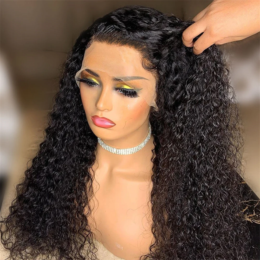 

Glueless 180Density Long Soft 26“ Natural Black Kinky Curly Lace Front Wig For Women BabyHair Preplucked Heat Resistant Daily