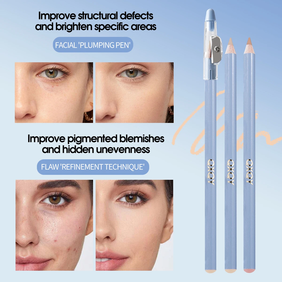 2-in-1 Concealer Pen with sharpener Silky Smooth Texture  Covers Facial Blemishes Creates Flawless Skin Concealer Pencil