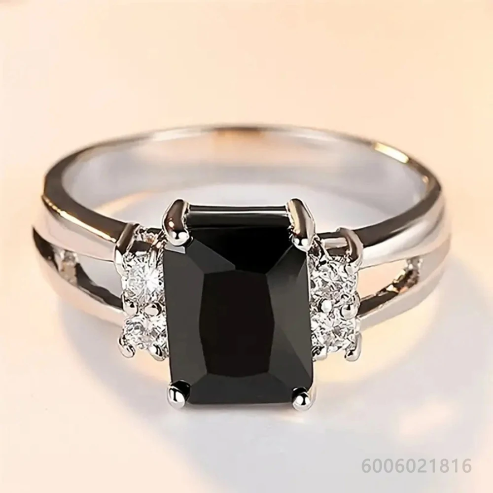 925 Sterling Silver Size 7-10 Black Zircon Square Ring For Women Men Fashion Jewelry Charm Grace Wedding Engagement Accessories