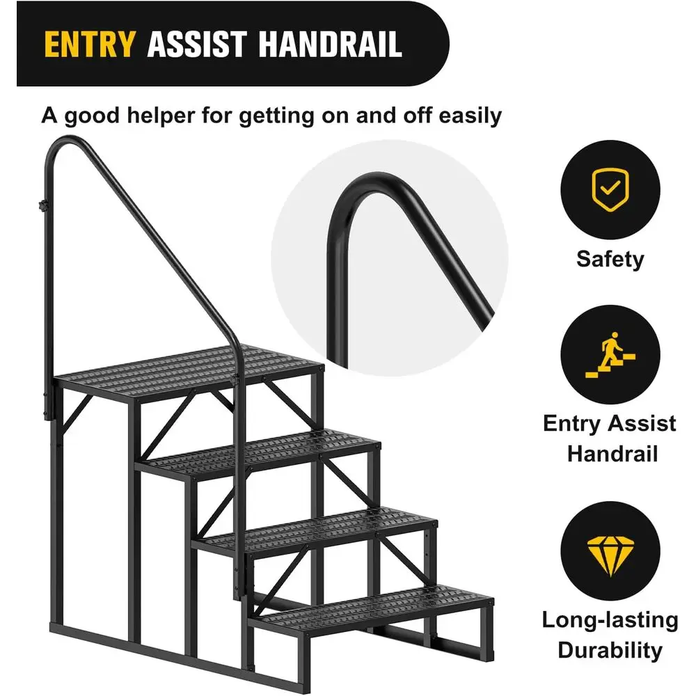 Handrail, 4 Steps Outdoor RV Stairs, Portable Mobile Motor Home Steps for Camper, Travel Trailers, Dock Entry, 5th Wheel RV Porc