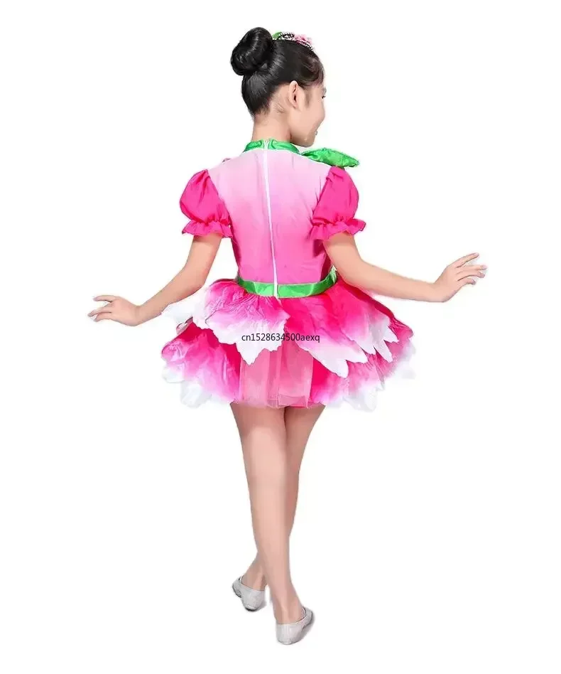 Pink Childrens Fancy Dress Flower Dancewear Girls Dance Costume Kids Salsa Dance Dress Of Girl Dance Wear