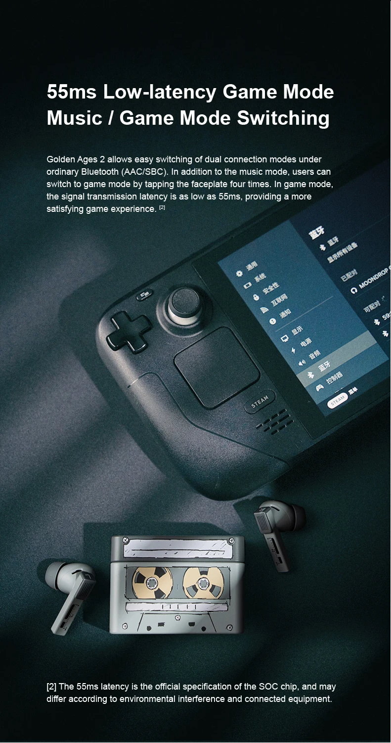 MOONDROP Golden Ages 2 TWS Kopfhörer ANC Bluetooth 6.0 LDAC VDSF Gaming-Kopfhörer mit einstellbarer Ausgangsverstärkung – Detail 17