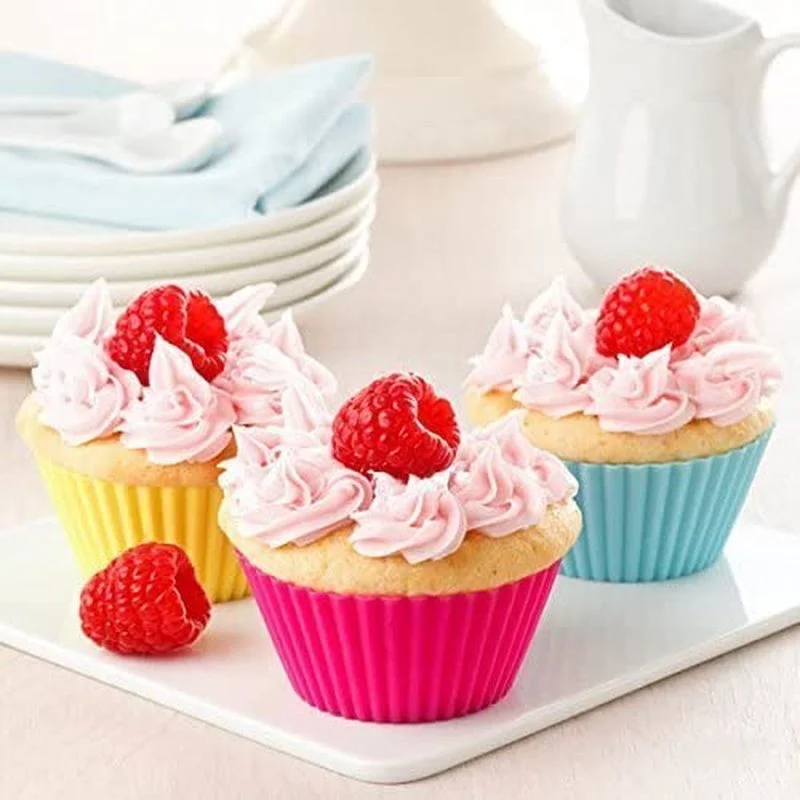 Cake Moulds 12PCS Silicone Reusable Cupcake Cases Muffin Baking Molds Muffin Cup Chocolate Cake Molds Baking Cups Cases Molds