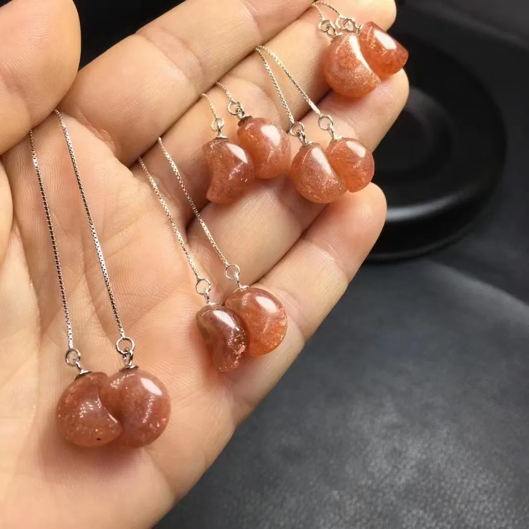 Unit One Pair 925 Silver With Good Sale Natural Gold Sunstone Crystal Healing Moon Shape Ear Cords