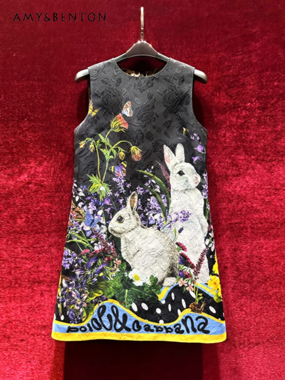 

Retro Printing High-Grade Fashion Slim Sleeveless Dress Summer New Heavy Industry Cartoon Printing Loose A-line Dress for Women