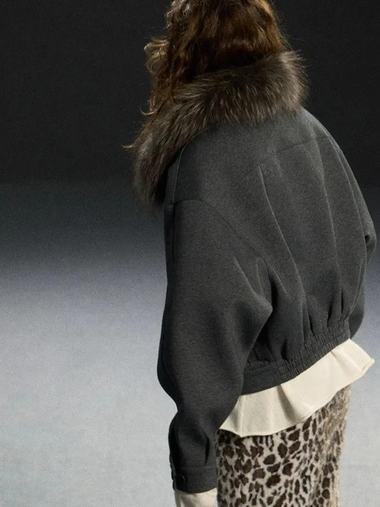 Women 100% Wool Jacket Fashion Thick Real Fox Fur Coat New Autumn Winter Clothes Female Short Natural Fur Woolen Overcoat