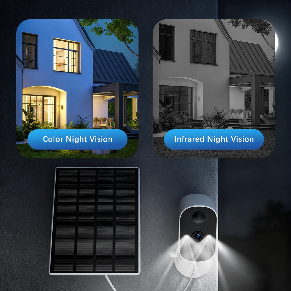 3MP WiFi Solar Outdoor Wireless Battery Powered Security Camera PIR Motion Alarm Two-Way Audio Storage Optional