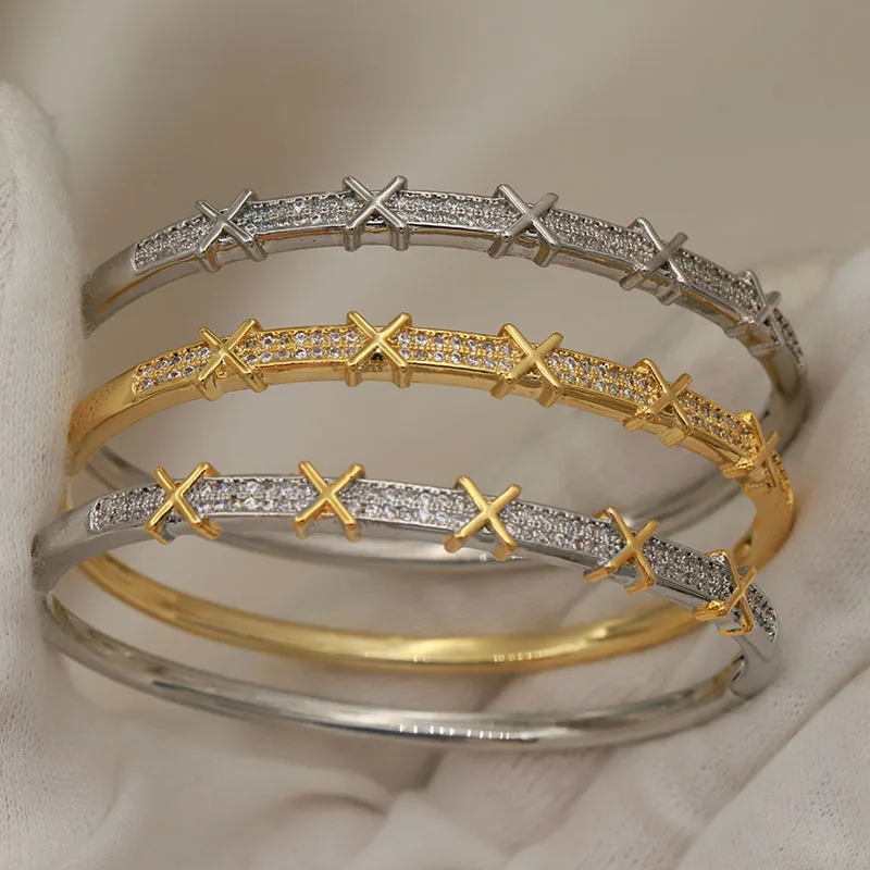 New Sight Crystal Cross Bangles&Bracelet for Women Wedding Bridal Zirconia Bracelet Fashion Brand Jewelry