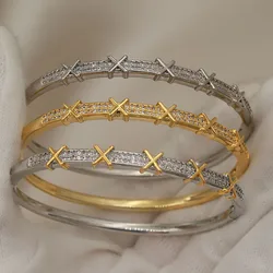 New Sight Crystal Cross Bangles&Bracelet for Women Wedding Bridal Zirconia Bracelet Fashion Brand Jewelry