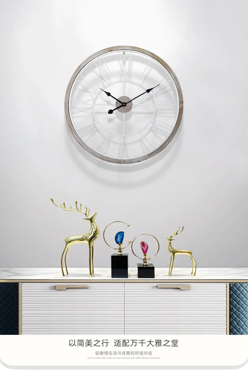 retro clock, iron art, silent wall clock, wooden frame