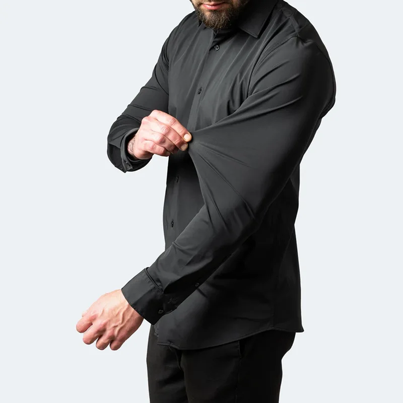 Full Elastic Force Non-Ironing Men's Long-Sleeved Shirt Mercerized Vertical European Size Men's Shirt