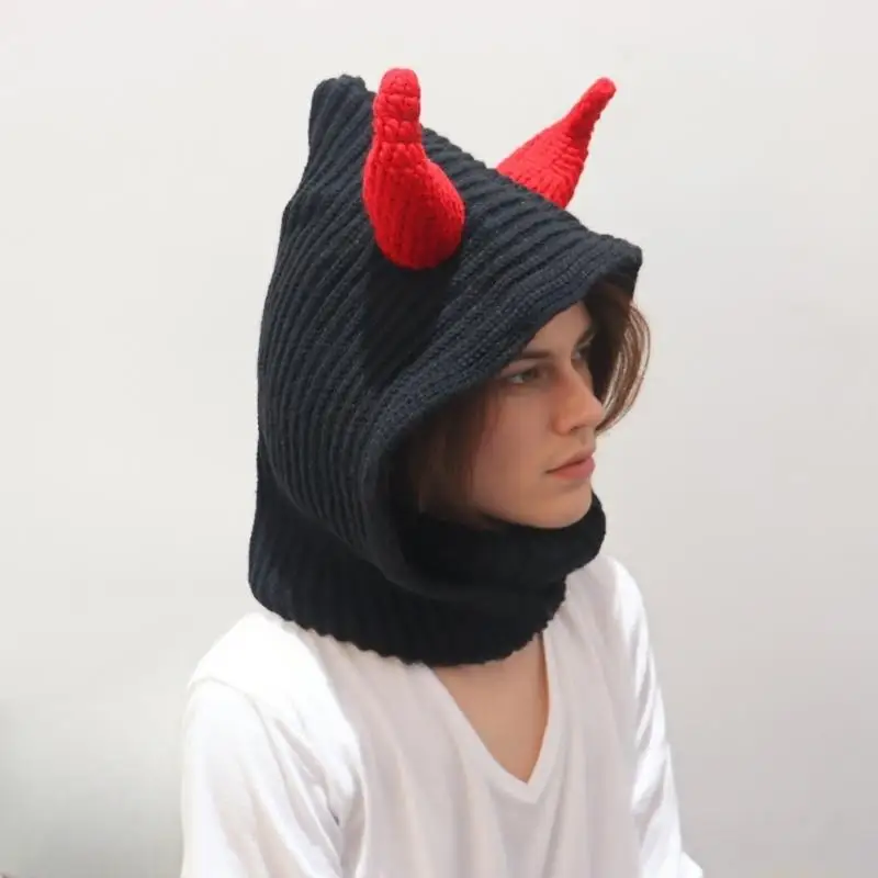 

31BF Horn Balaclava Hat Face Mask Hat Breathable For Halloween Party