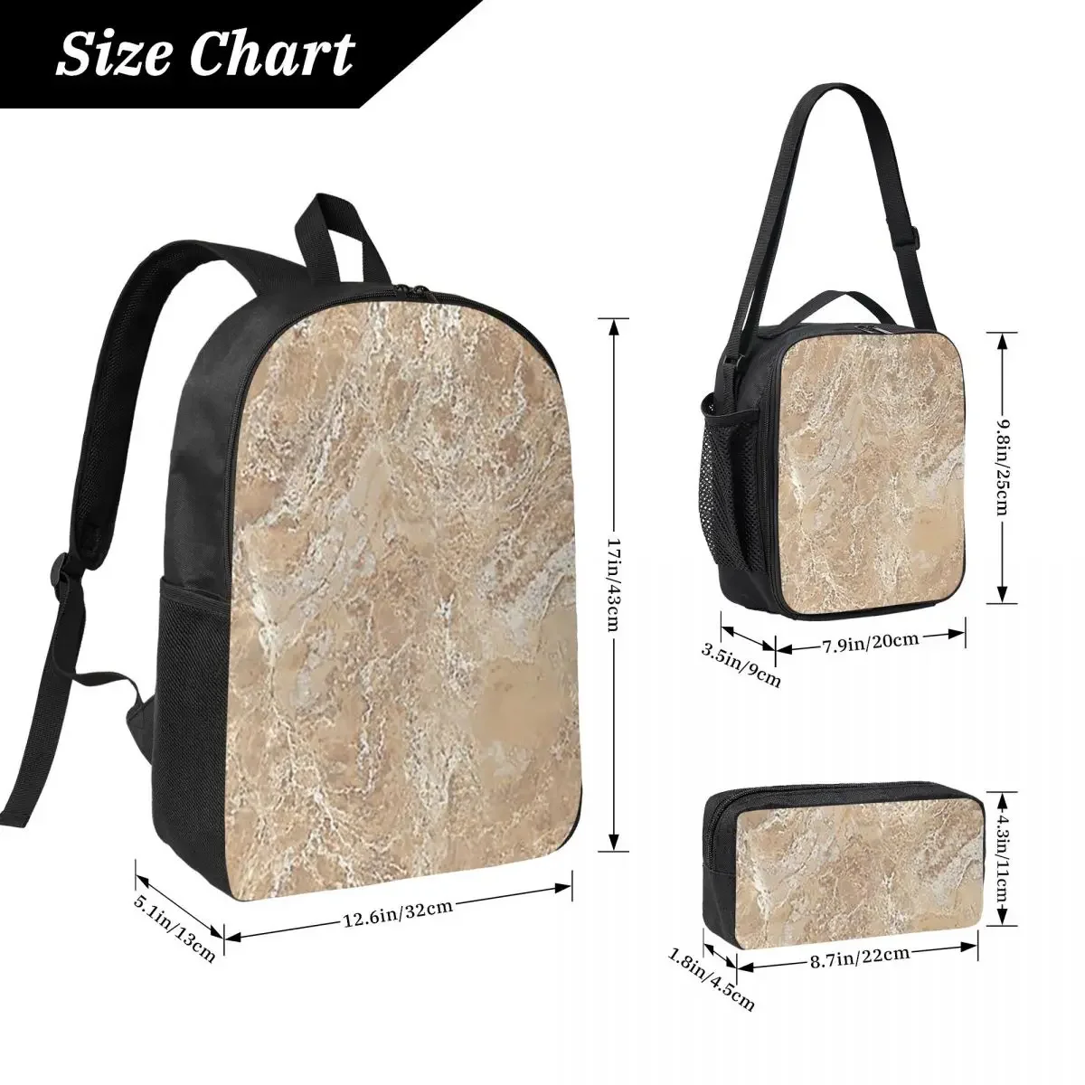 Contemporary Cream Beige Sand Stone Granite Marbl Backpack  BookBag School Bag Shoulder Bags 3ps Insulated Lunch Bag Pencil Case
