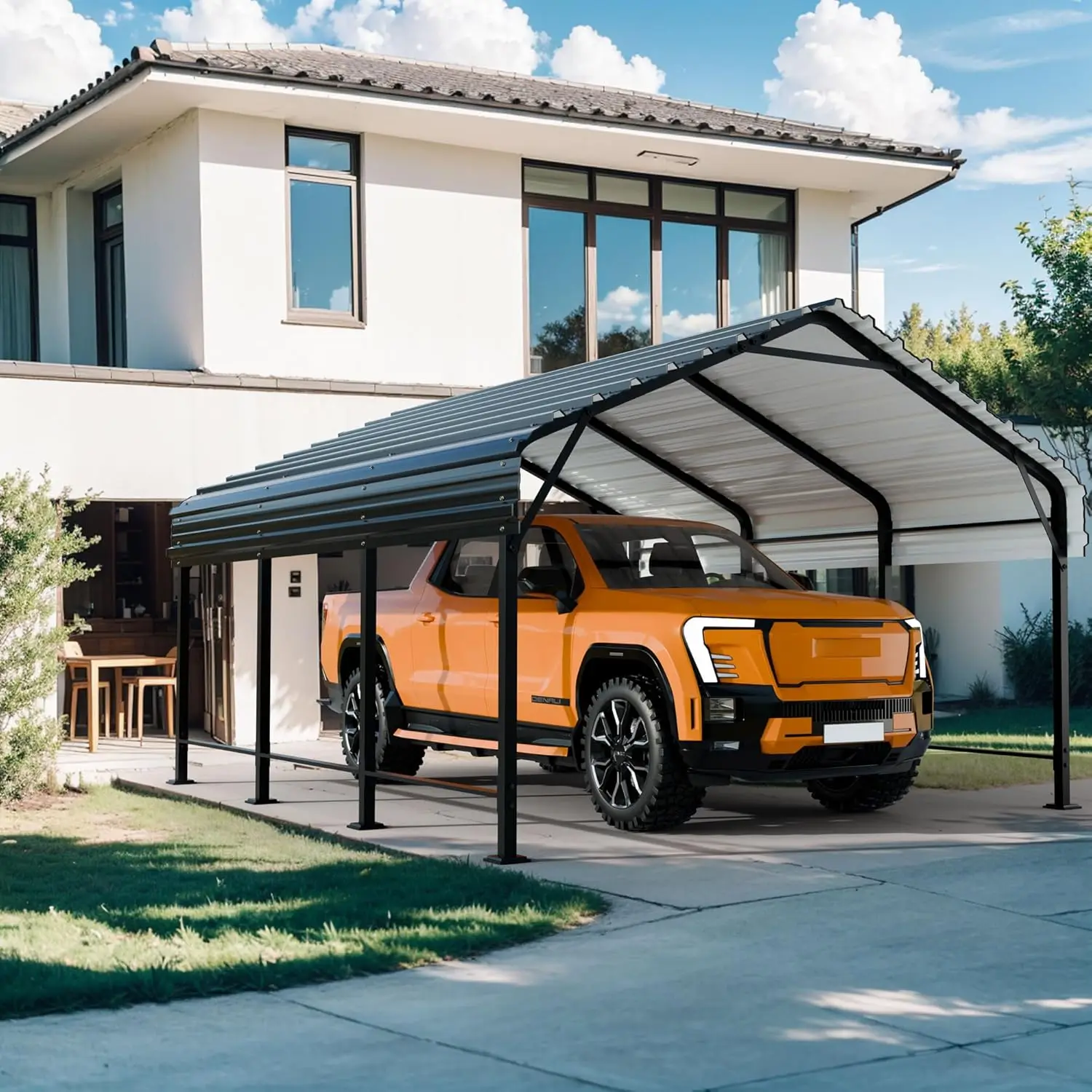 

12x15 FT Heavy Duty Galvanized Metal Carport with Enhanced Base for Car Boat Tractor Outdoor Shelter, Customized