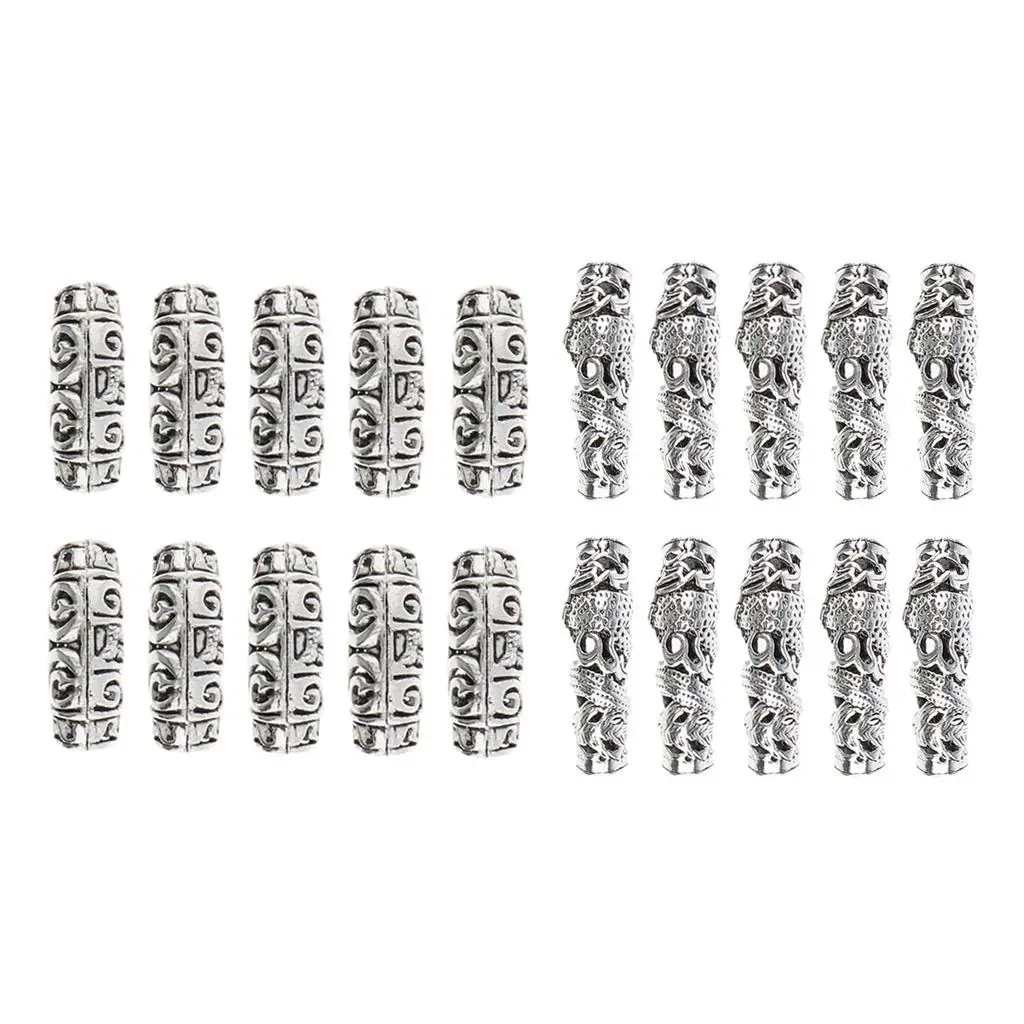 10 Stück Haarschlauchperlen Dreadlocks Perlen Haarflechten Schmuck Haardekoration Zubehör, DIY Tibetisch, 2 Stile
