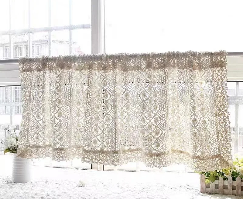 New Fashion Cotton Crochet Lace Short Half Curtains Window Cover Crochet Rod Curtain Cutout Coffee Curtain For Home Decor