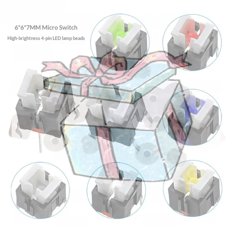 【CCA】10Pcs 6x6mm LED Tactile Push Button Switch Self Reset Through Hole Momentary Push Button For Electronic DIY Project
