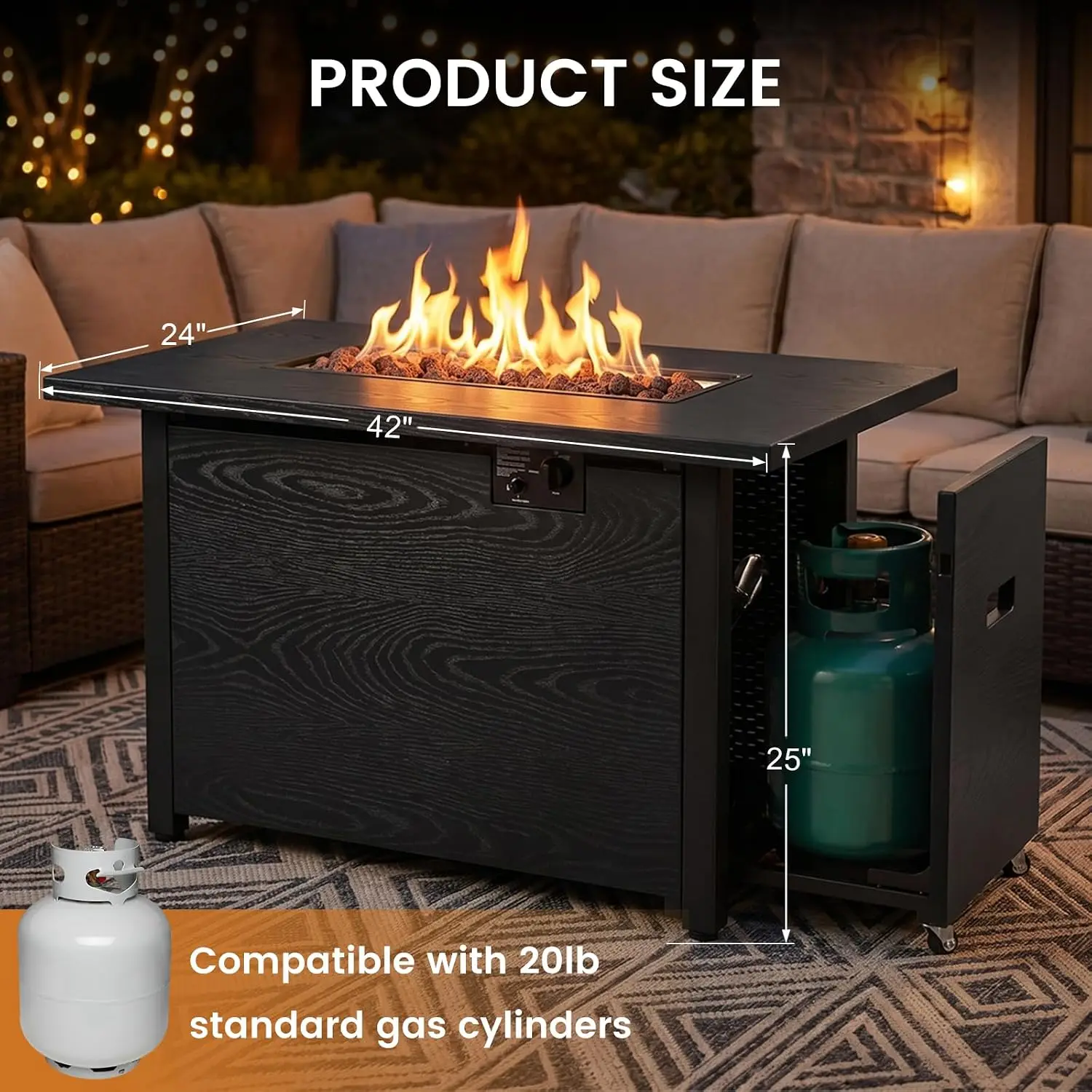 42in Propane Fire Pit Table 50000 BTU Rectangle Metal Frame Outdoor Patio Yard Balcony 3-in-1, Customized