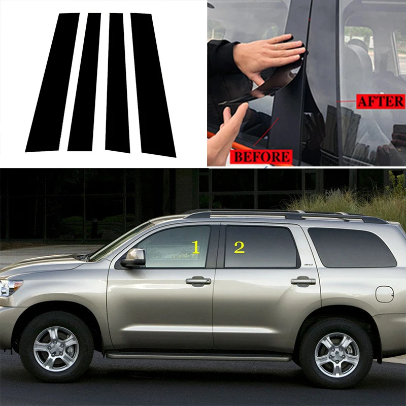 

4PCS Polished Pillar Posts Car Window Trim Cover BC Column Sticker Chromium Styling Fit For Toyota Sequoia 2008 - 2020