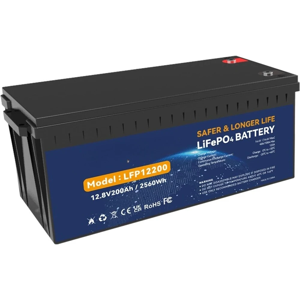 12V 200Ah LiFePO4 Lithium Battery, Rechargeable Battery Up to 15000 Cycles, Built-in BMS, Max 2560Wh, Perfect for RV, Camping