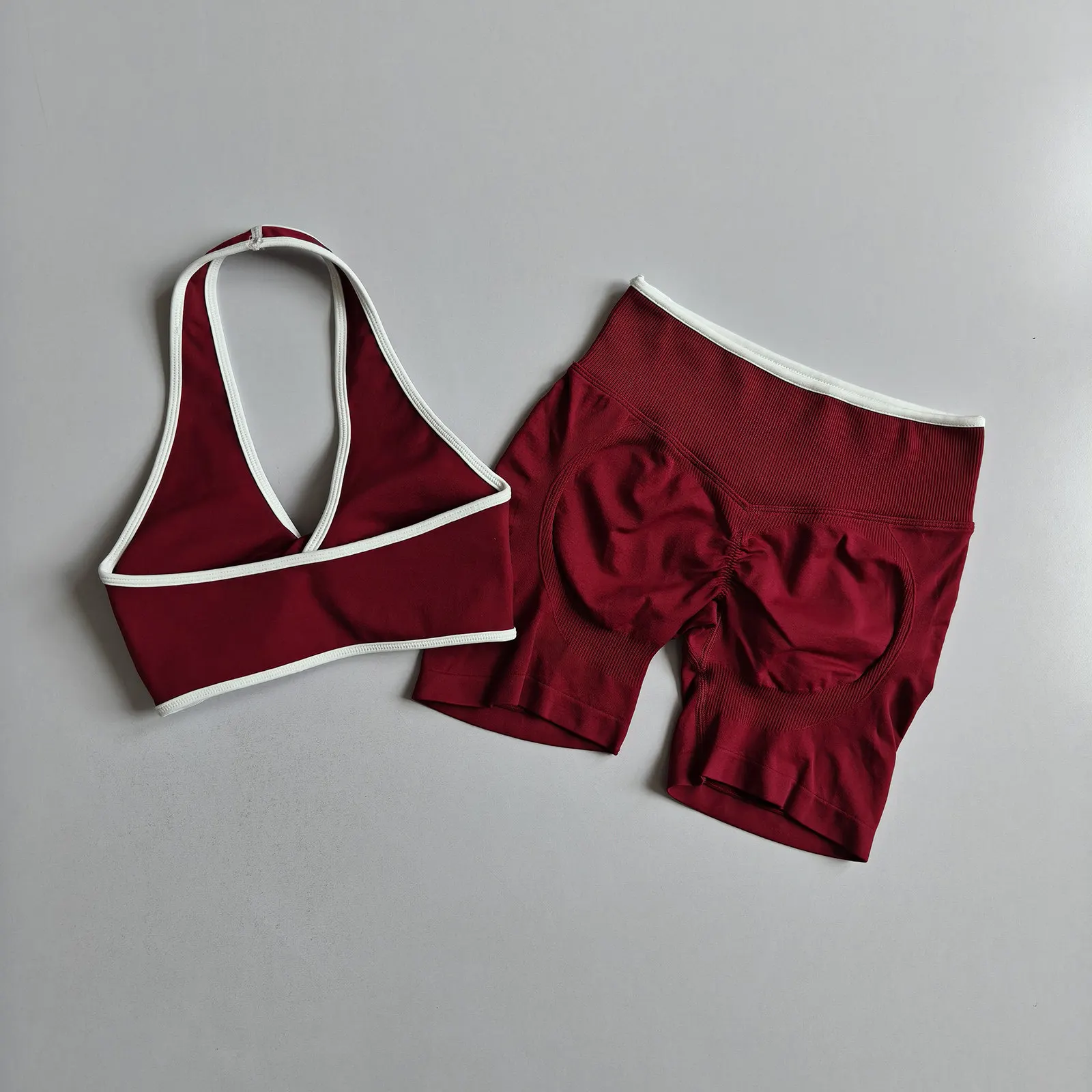 2-teiliges nahtloses Sport-Set mit Push-up-BHs für Damen, geeignet für Laufen und Aerobic, hochelastische, hüftformende Sport-Shorts. – Detail 14