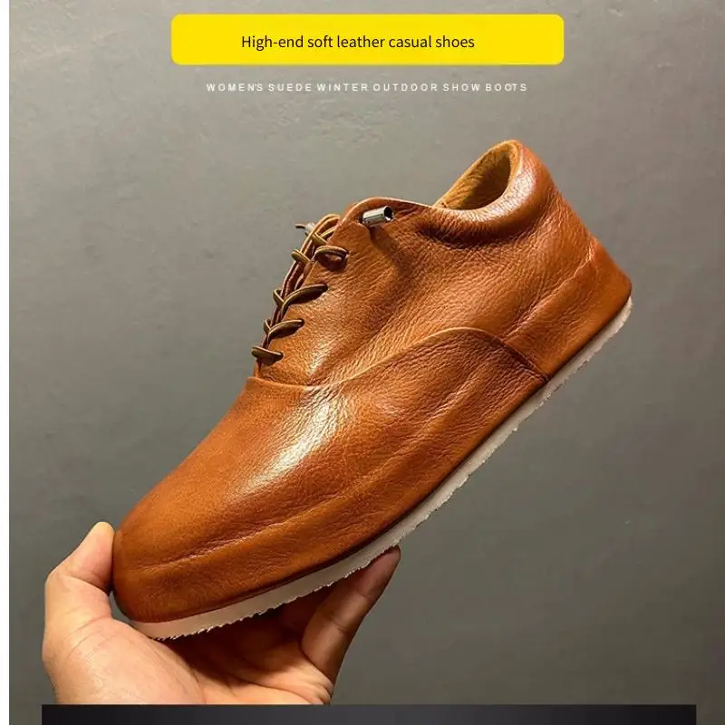 

Men's 2026 Premium Horsehide Leather Retro Sneakers British Style Chunky Sole Lace-Up Shoes Handmade Vintage Casual Plimsolls