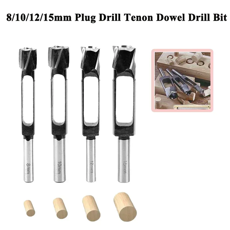 1Pcs 8/10/12/15mm Plug Drill Tenon Dowel Drill Bit Shank Tenon Maker Tapered Woodworking Plug Cutter Ttools for Furniture Making