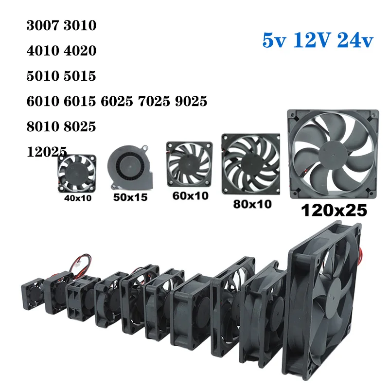 Bezszczotkowy wentylator DC xh2.54 2pin 5V 12V 24V Przemysłowe wentylatory chłodzące Łożysko tulejowe 4/8cm 12cm 25/30/35/40/50*10mm Chłodnica drukarki 3D