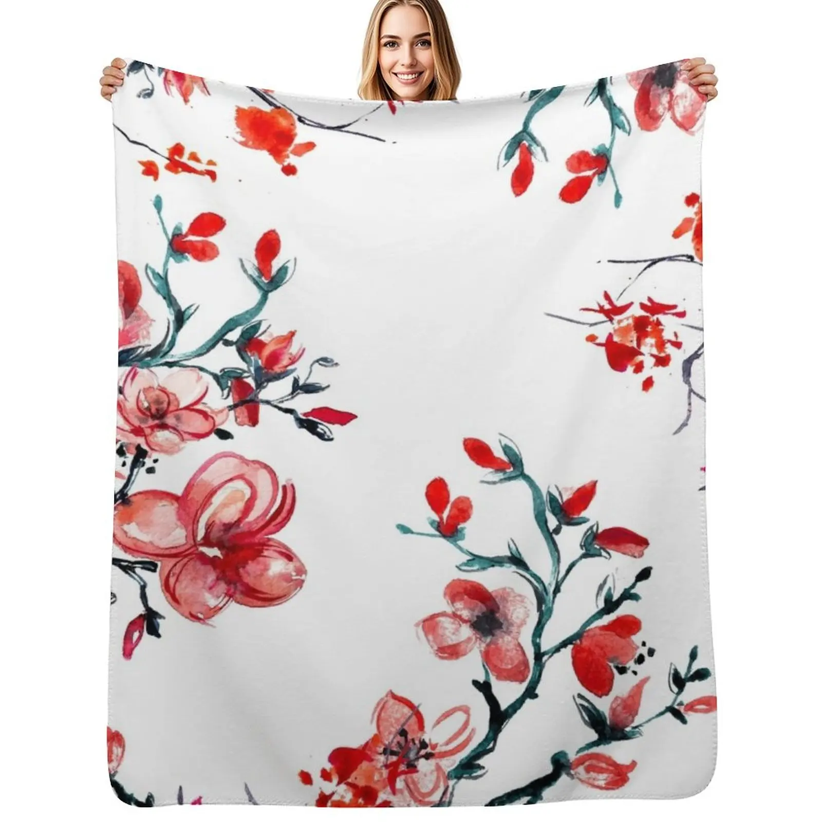 

Red cherry blossom Throw Blanket Warm Napping Blanket for Office Couch Bed