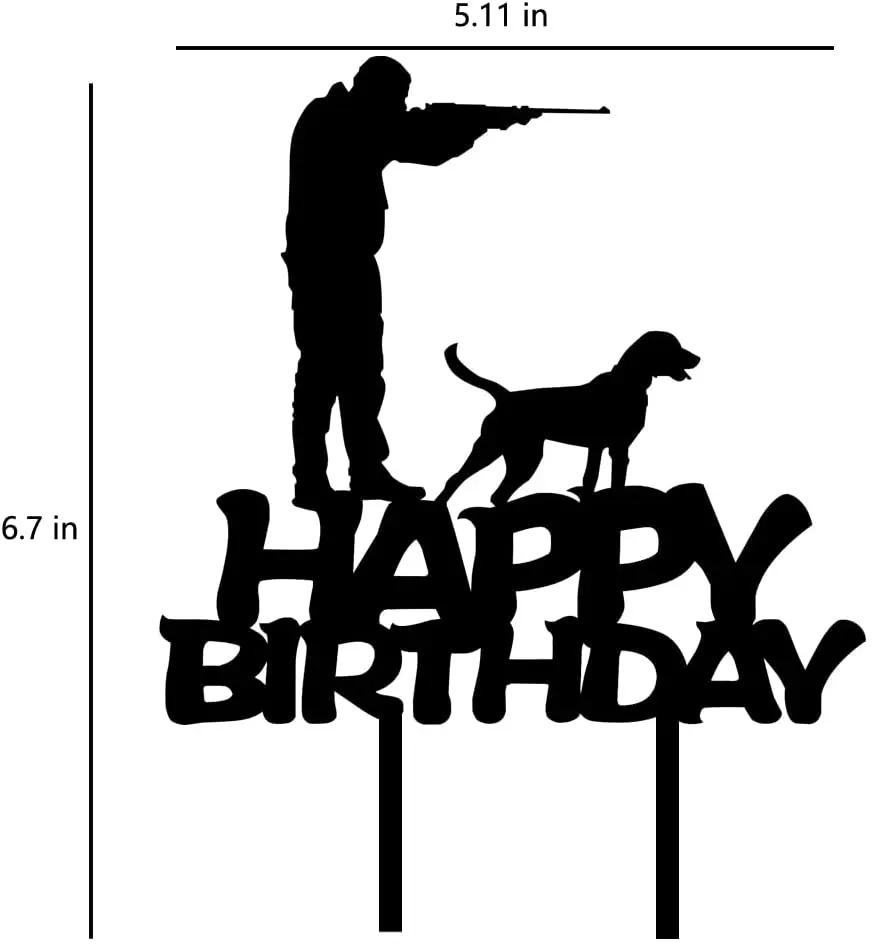 Gun Theme Happy Birthday Cake Topper Hunter With Gun With His Hunting Dog  Birthday Cake Topper for Boy\'s Men\'