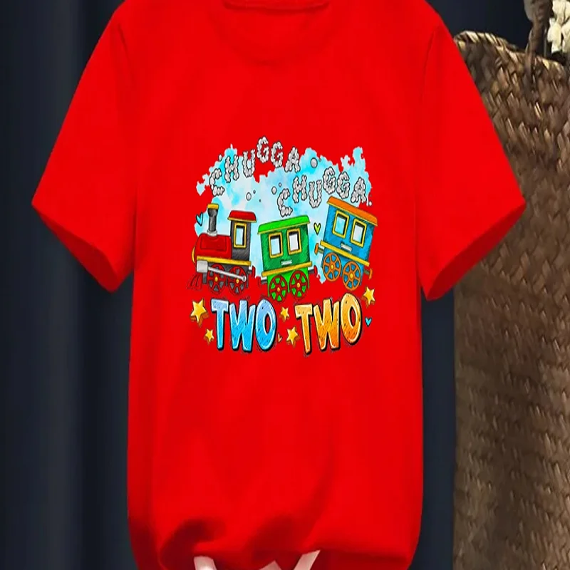 026 New Chugga Chugga Two Two Train Birthday Shirt 2nd Birthday Boys Tshirt Train Theme Birthday Party Gift Kids Tshirt Summer T