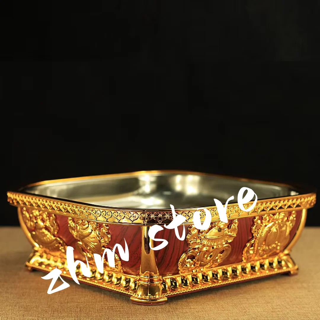 

31/36cm Buddhist Supplies Stainless Steel Chinese Tibetan Eight Auspicious Symbol Fruit Plate/ Bowl Decorations