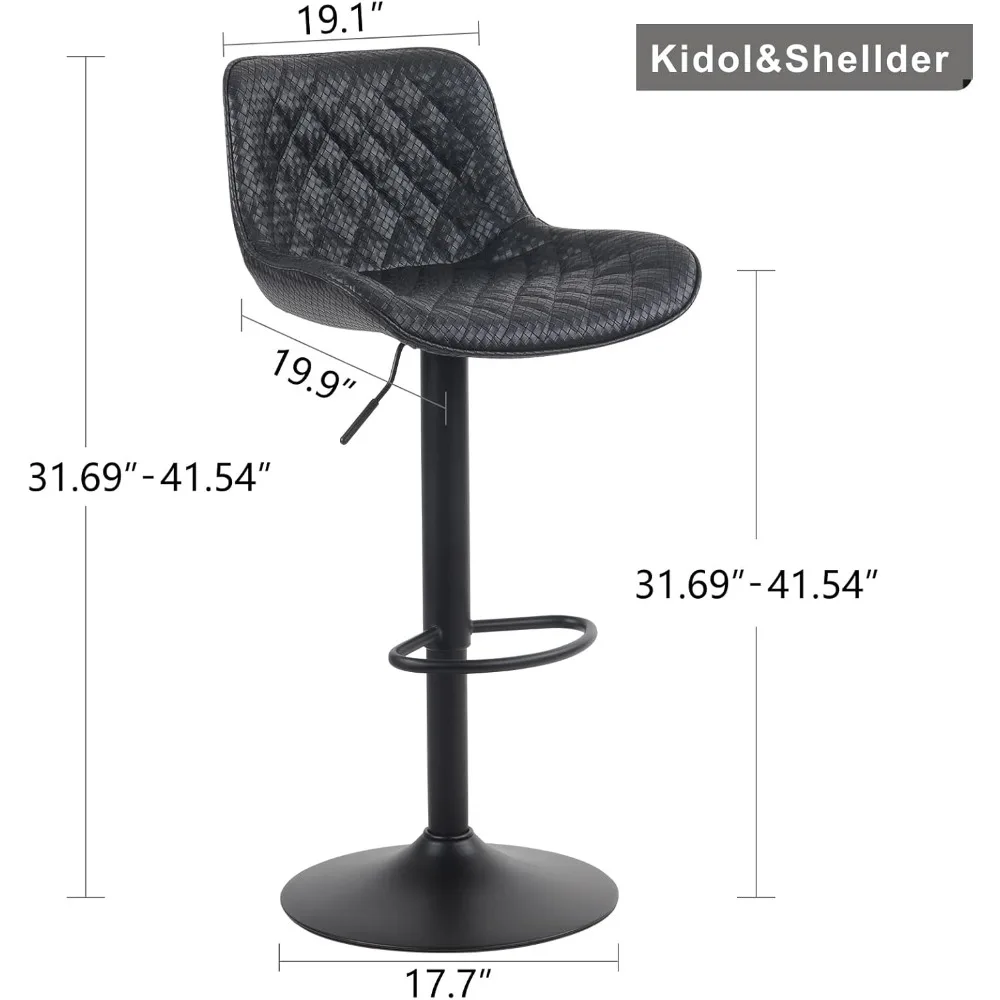 Kidol & Shellder Modern Bar Stools Set of 2 Adjustable Barstools Swivel Bar Stool Armless Counter Height Bar Chairs Upholstered