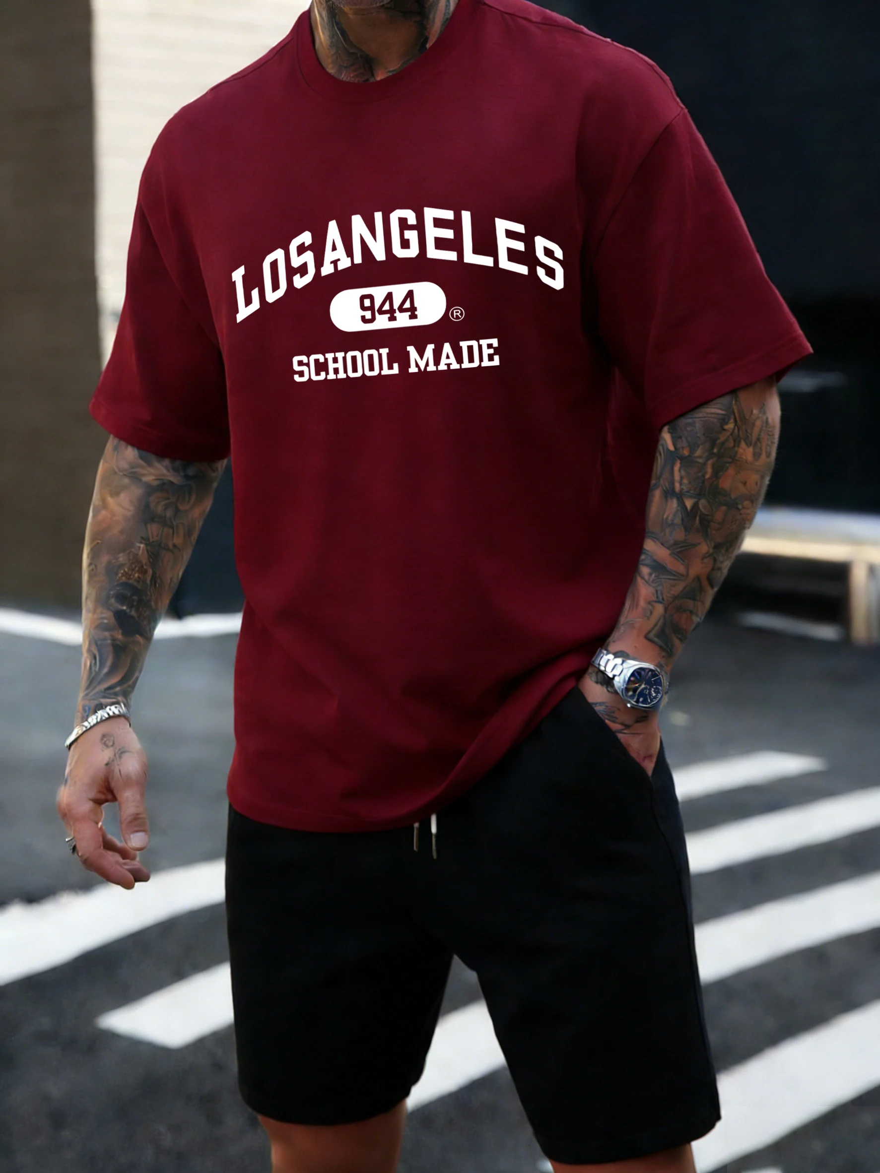 Los Angeles School Made Bedrucktes Herren-T-Shirt, locker geschnitten, Vintage, Kurzarm, Baumwolle, modische Kleidung, Sommer, Unisex, weiche T-Shirts