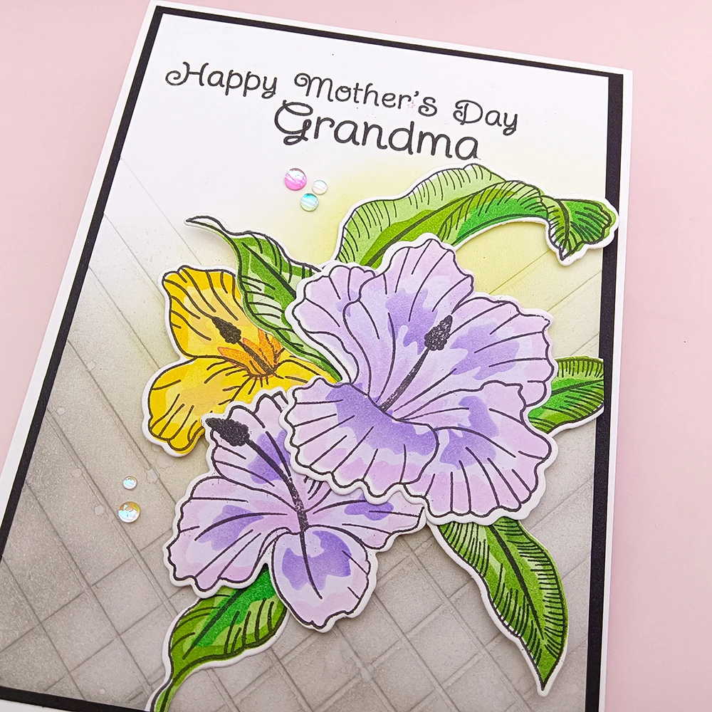 قطع معدنية لختم قوالب شفاف ، استنسل Alinacutle ، زهرة الكركديه ، ورق كرافت لسكرابوكينغ ، ألبوم بطاقات يدوي ، طوابع شفافة #2