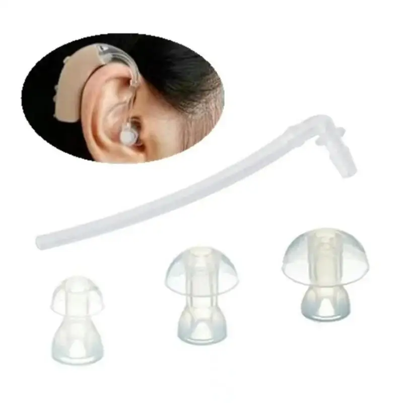 Portable Hearing Aid Replacement Parts 1Set Silicone Soft Ear Tips With Acoustic Tube Connector For Hearing Aid Daily Use