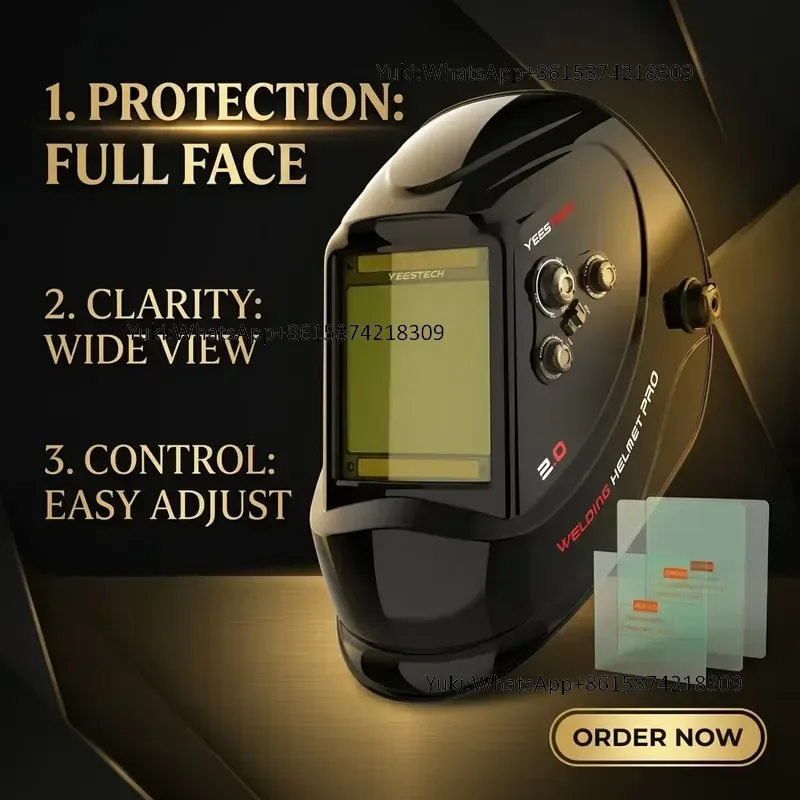 YEESTECH M800H Auto Darkening Welding Helmet Solar Lithium Battery Powered Blue Light Blocking Wide Shade 3/5-9/9-13 4 Arc