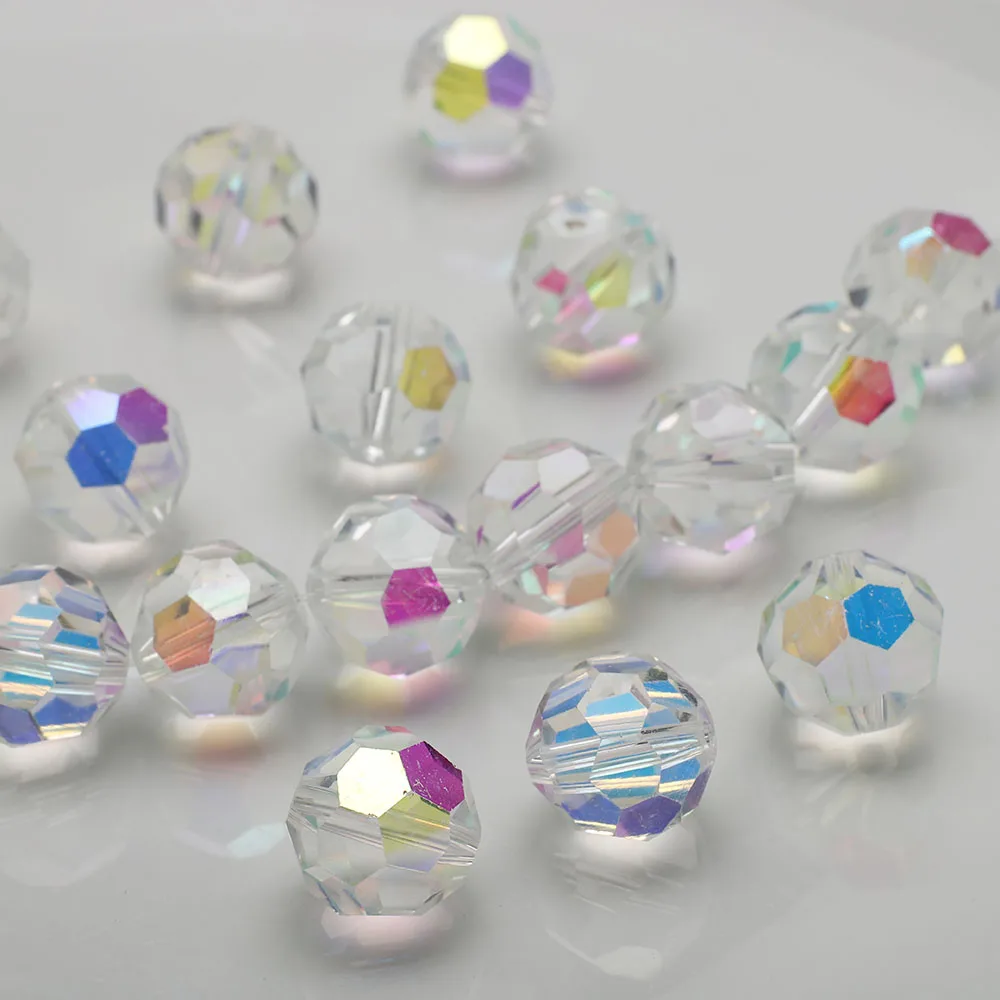 2 3 4 6 8 10 12 14mm 32Faceted Round Ball Crystal Glass Spacer Beads Crafts For DIY Making Earing Necklaces Jewelry Needlework