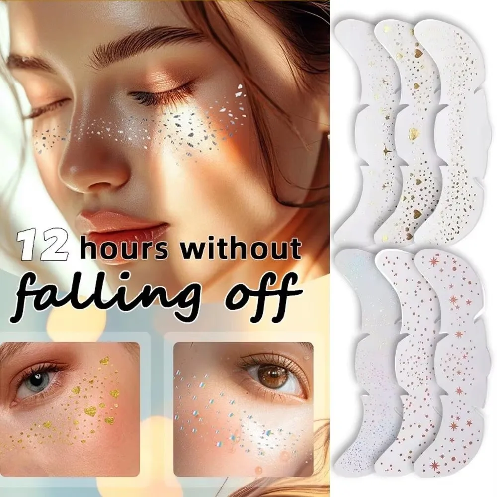 6pcs Glitter Fake Freckles Tattoo Stickers Sparkle Convenient Waterproof Temporary Tattoo Long Lasting Face Stickers