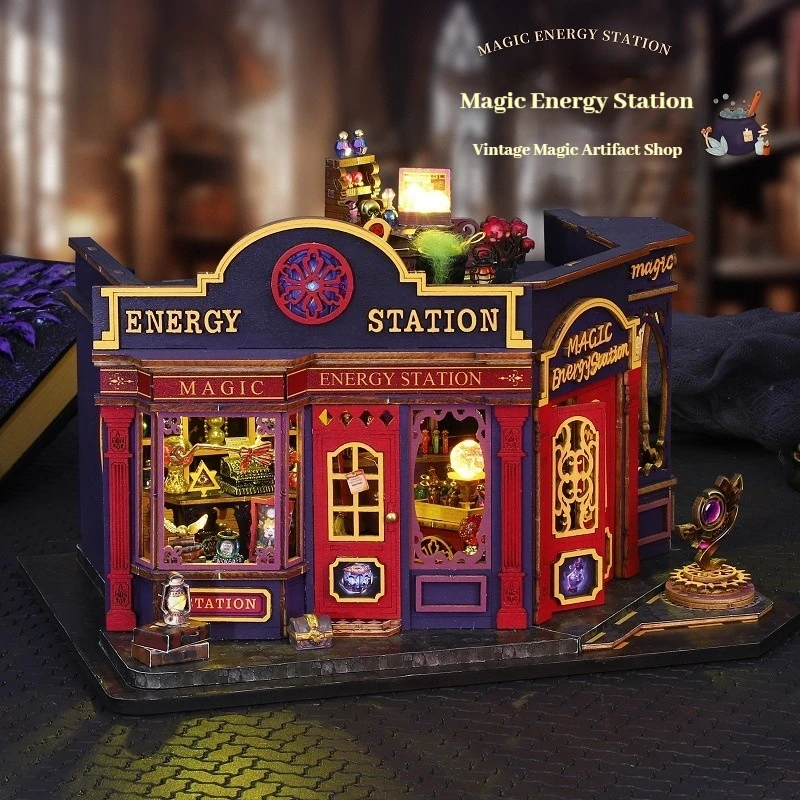 

Magic Energy Station Wooden Diy Dollhouse Miniature Doll House Kit Retro Puzzle 3d Furniture Model Home Toy Birthday Gifts