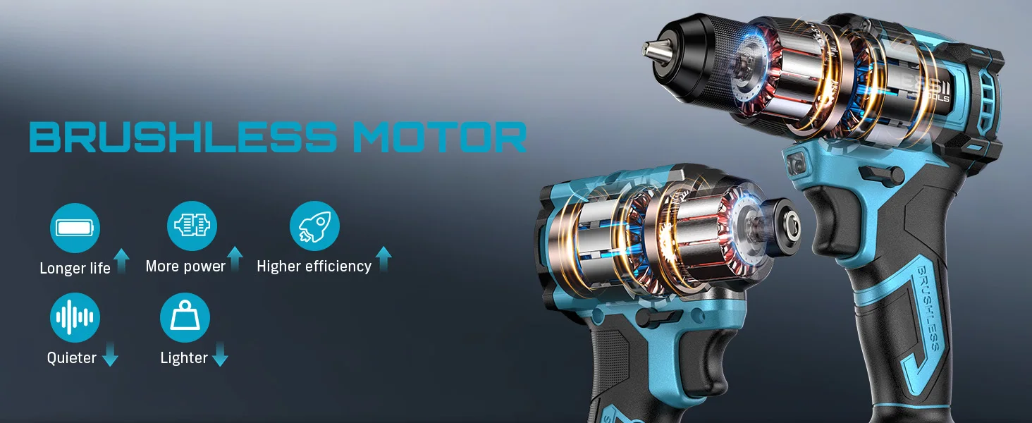 SEESII 3/8'' Drill & 1/4'' Impact Driver 21V Cordless Electric Brushless Drill Impact Wrench Variable Speed Screwdriver Battery Powered Tool Kit with 2x4.0Ah Batteries LED Light