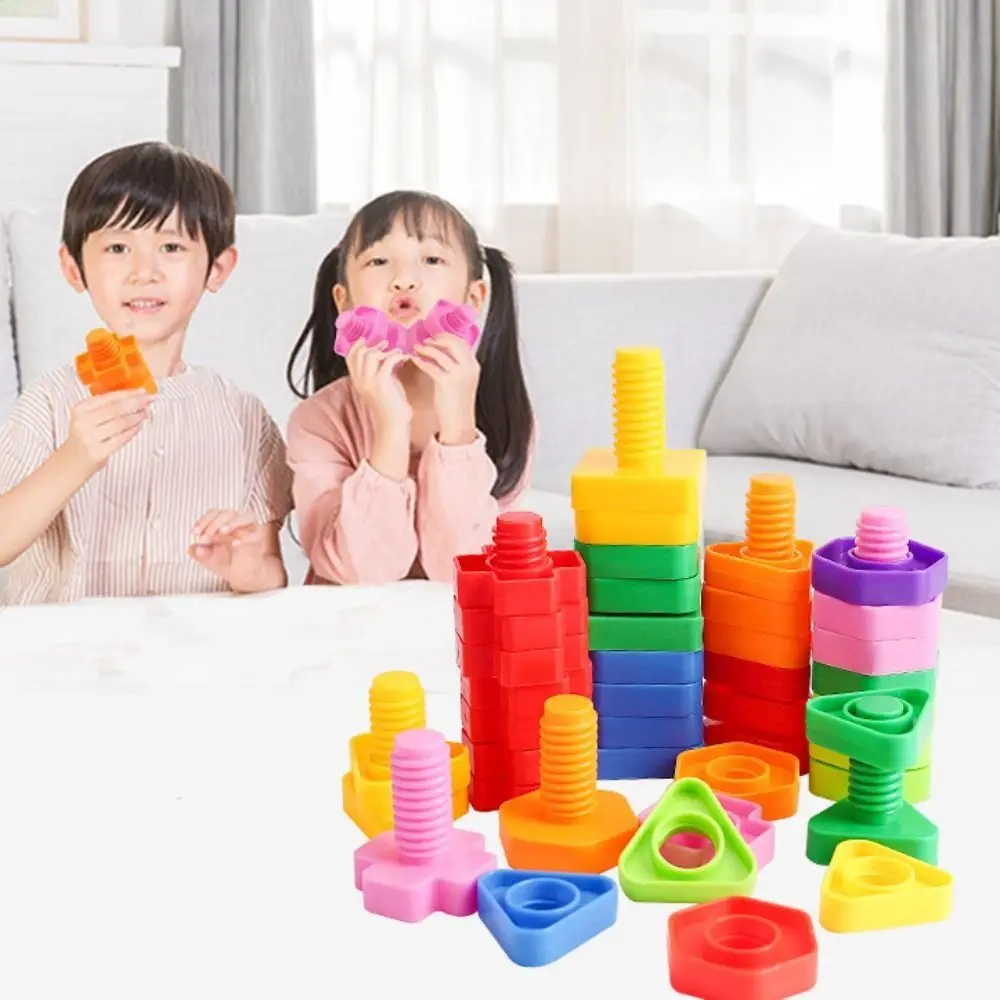 

Montessori Screw Building Blocks Educational Colorful Plastic Insert Blocks Plastic Medium Size Nut Shape Toys Children Toys