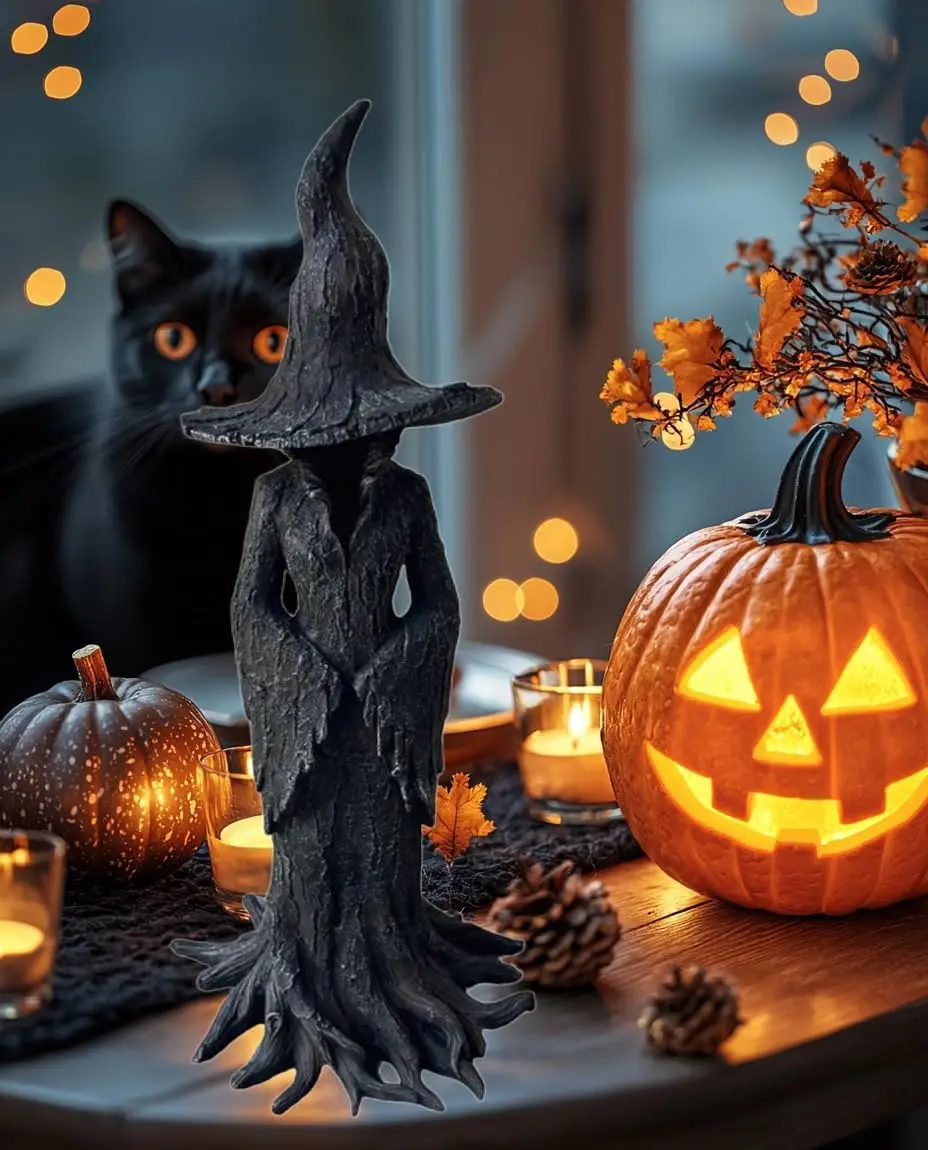 

Enchanting Hand Drawn Witch Statue Halloween Decorative Sculpture Artwork for Spooky Season Decor
