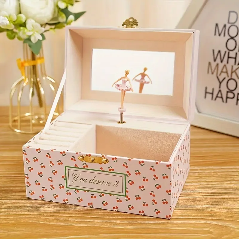 

Jewelry Musical Box with Spinning Ballerina Cherry Design Elegant Jewelry Box for Girlfriend Keepsakes and Accessories Organizer