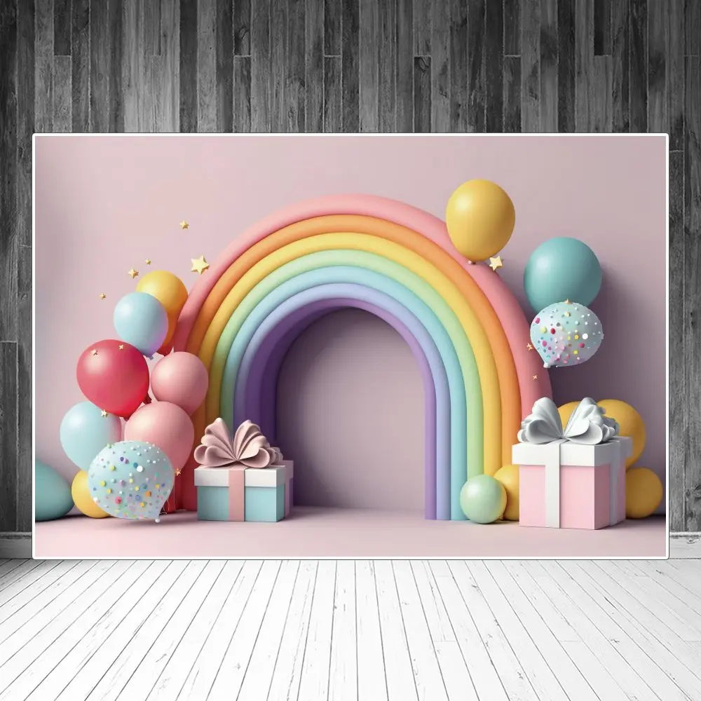 Macaroon Birthday Party Stage Backdrops Photography Decors Rainbow Arch Gifts Balloons Custom Baby Photozone Photo Backgrounds