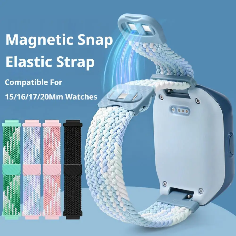 Universal Elastic Braided Magnetic Watch Band for Kids Magnetic Buckle Strap for 15-17mm Interface Fit Children Smartwatch
